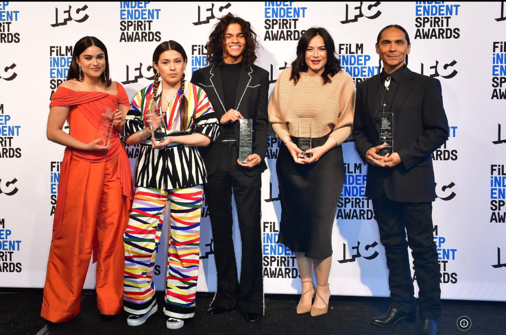 Zahn McClarnon (far right) with the cast of Reservation Dogs, in the Film Independent Spirit Awards