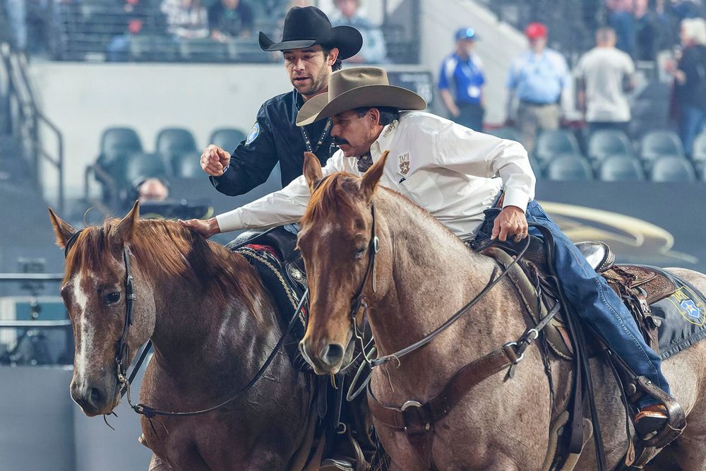 Adan Banuelos and Ascencion Banuelos in the American Performance Horseman competition, 2023