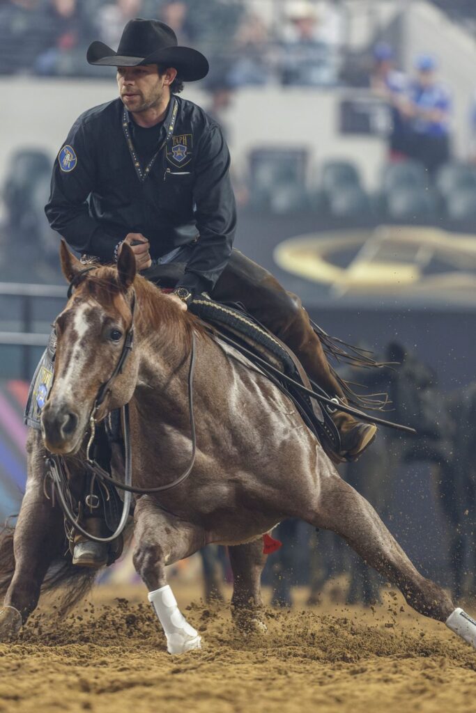 Adan Banuelos performing in the American Performance Horseman competition, 2023 