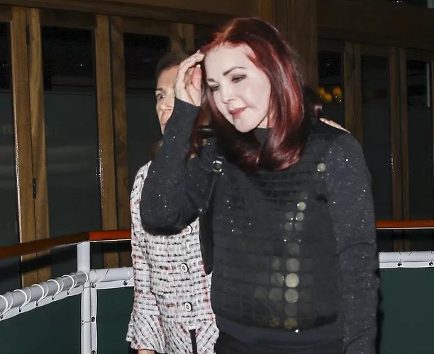 Priscilla Presley photographed leaving the restaurant after her early 79th birthday celebration dinner.